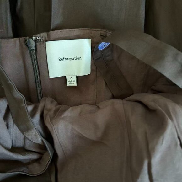 NEW Reformation Jovana Midi Dress Sz6 Mole Chocolate Brown Square-Neck Cotton - Picture 7 of 9